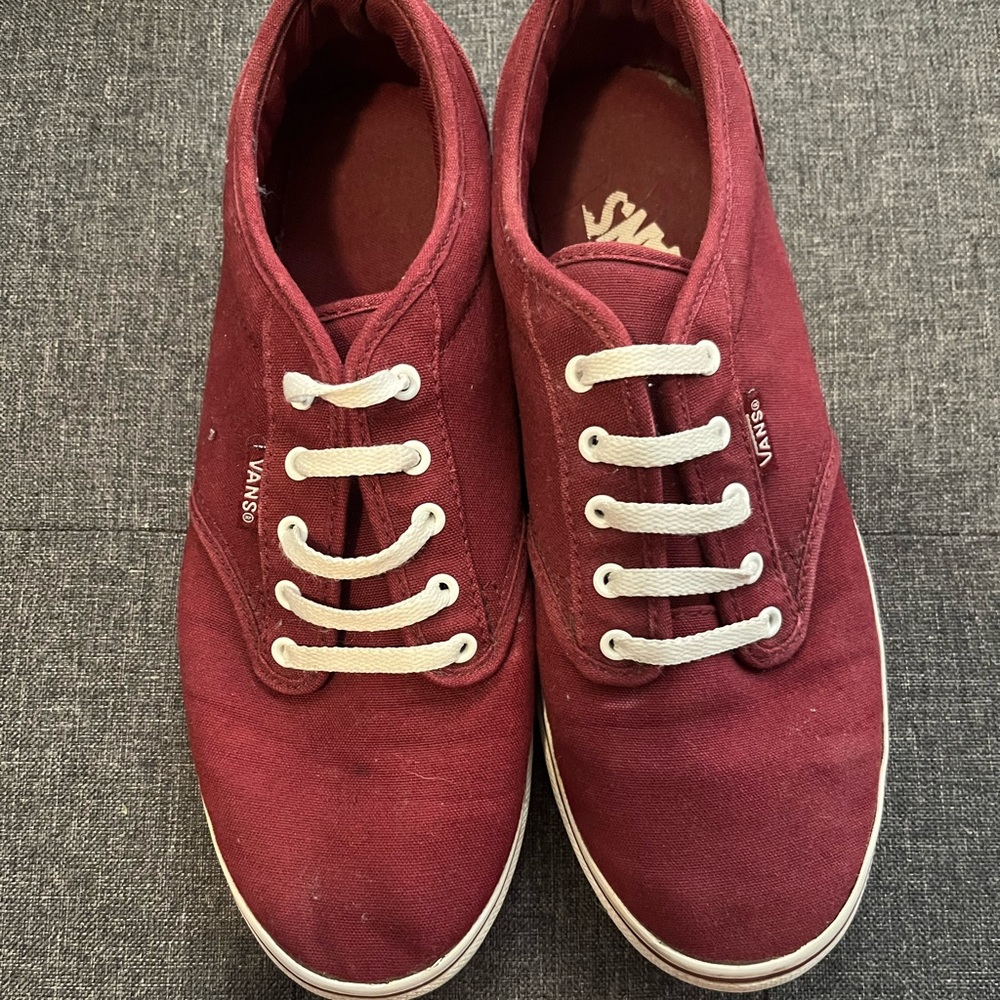Vans Burgundy Canvas Shoes with White Laces